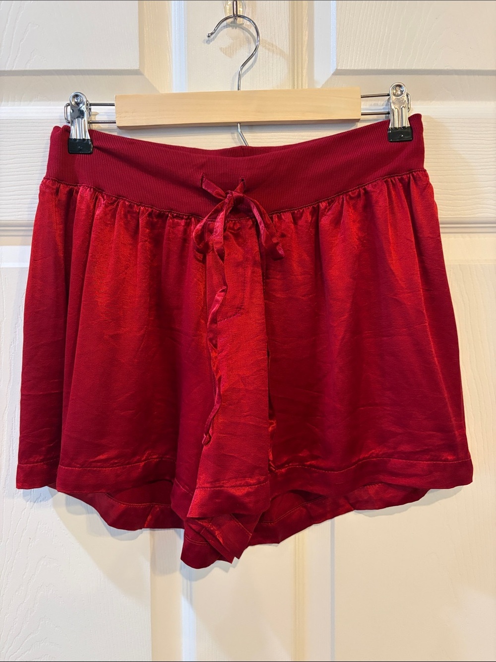 Pj Harlow Mikel Satin Drawstring Sleep Shorts in Red